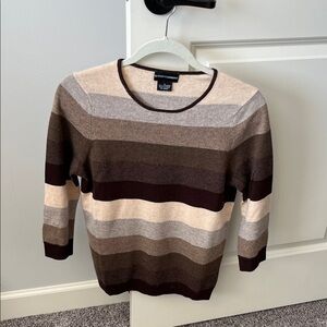 Women’s cashmere  Striped Sweater - Brown and Cream